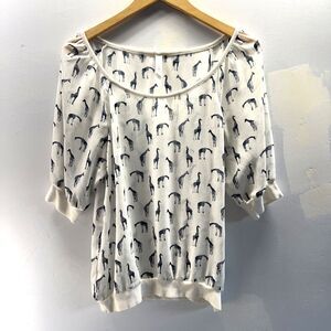 Aeropostale Top Giraffe Print Women's Size Medium Semi Sheer Blouse